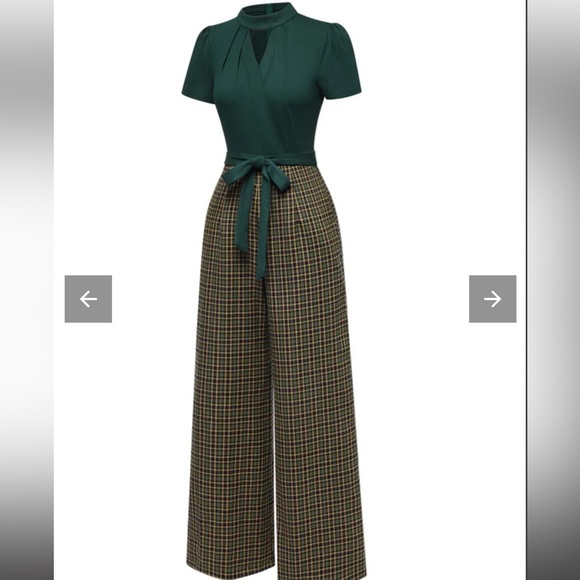 Retro Stage Pants - Retrostage GREEN 1930S PLAID KEYHOLE NECK BELTED JUMPSUIT small NWT